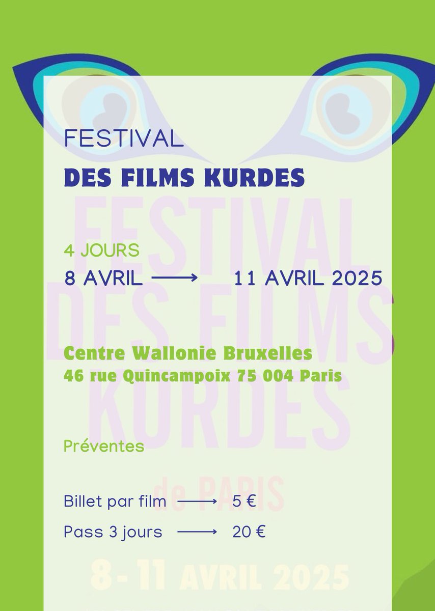 FilmsKurdes's tweet photo. 🎫
Billetterie enfin disponible:

Vous pouvez dès à présent acheter vos billets

https://t.co/fvB7Ch8dXH

Vous avez également le pass 3 jours pour le 9 - 10 et 11 avril
hors cérémonie d’ouverture 
❤️☀️🍀 https://t.co/YRtGo2lfBN