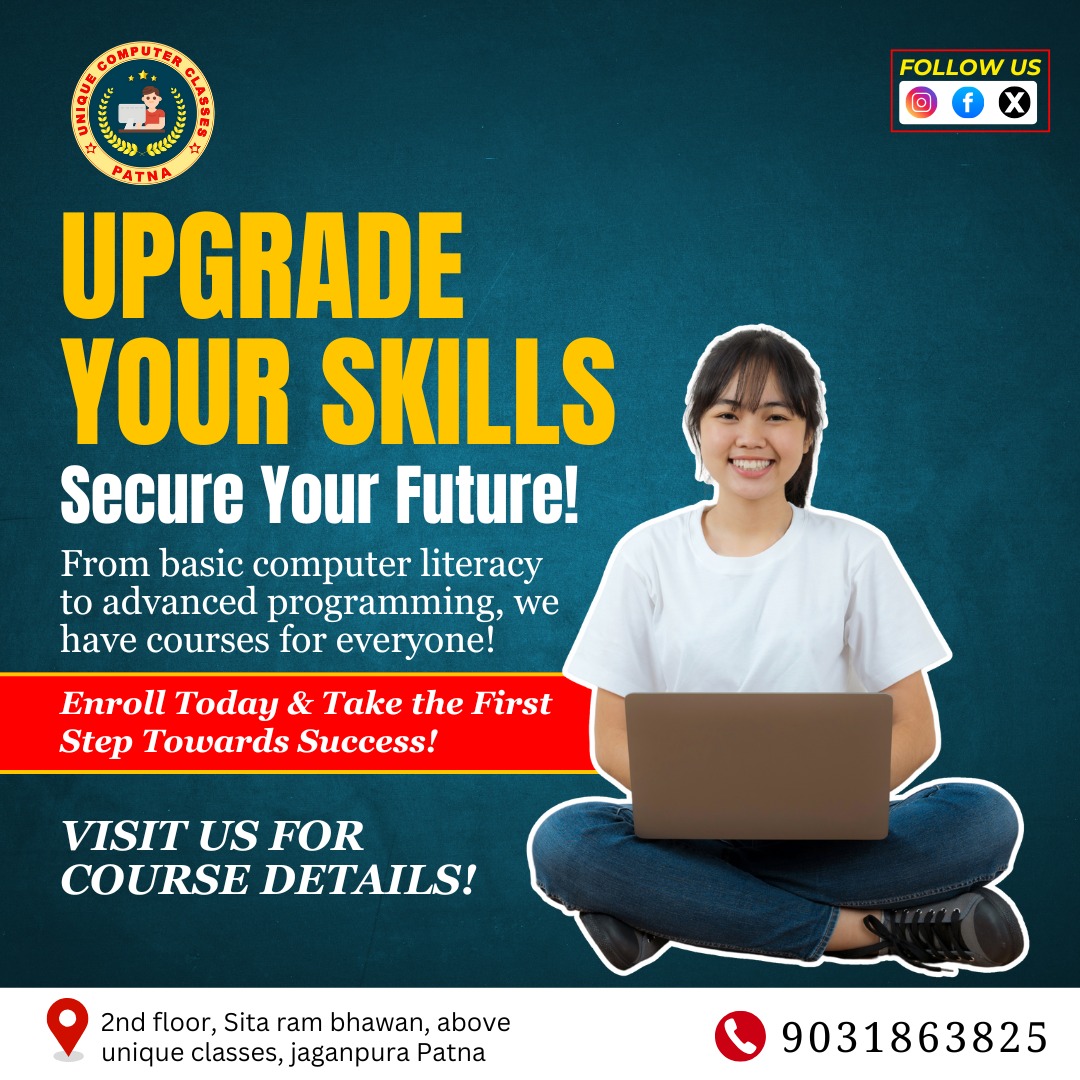 uniquecomputer0's tweet image. 💻 Upgrade your skills &amp;amp; secure your future! 🌟 From basic computer literacy to advanced programming, we&apos;ve got you covered. 🚀 Enroll today at Unique Computer Classes!

#UniqueComputerClasses #UpgradeYourSkills #LearnToEarn #ComputerEducation #FutureReady #TechSkills