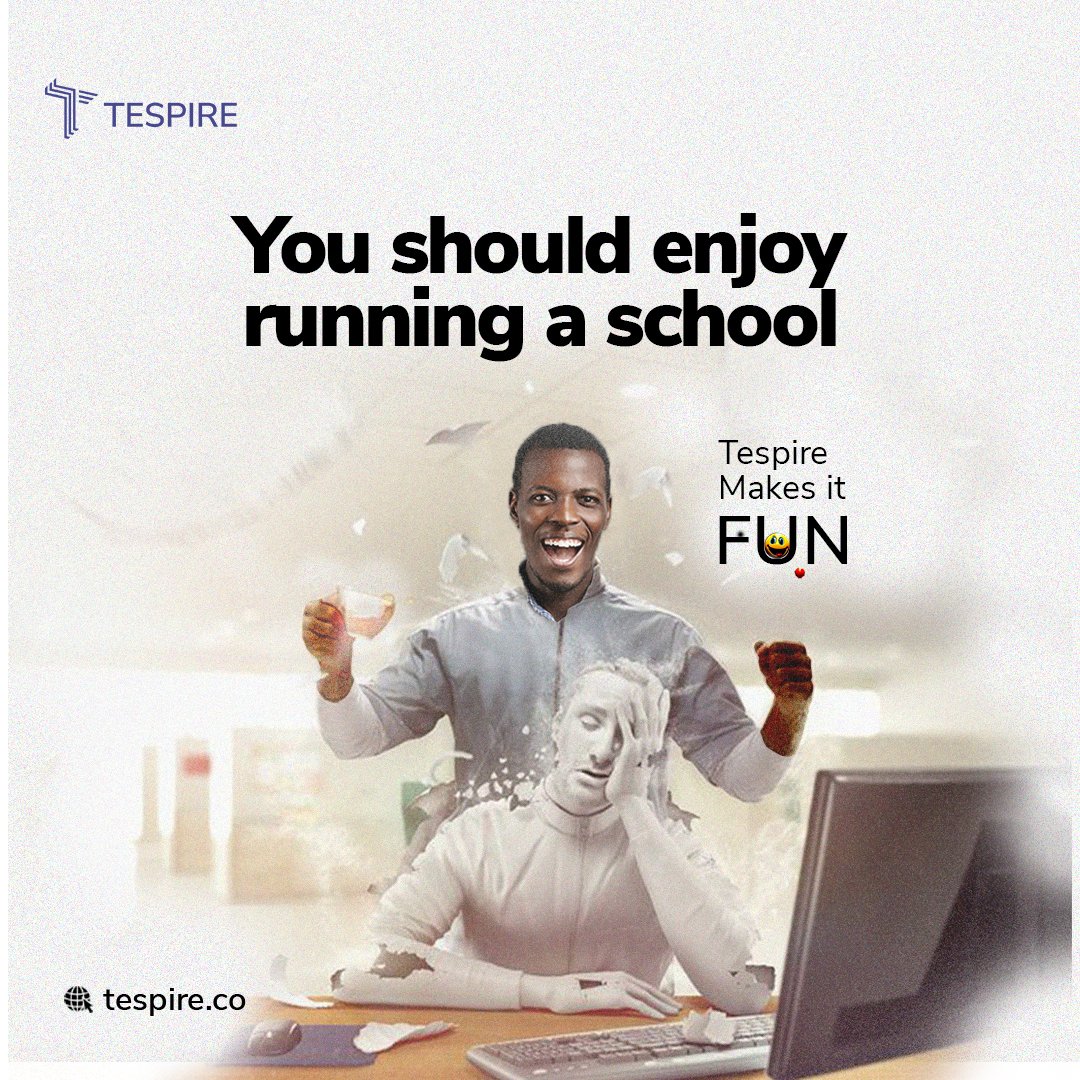 JoinTespire's tweet photo. Don't look old and gray because of school operations instead run your school with fun while keeping young using Tespire.
To learn more and sign up, click here: https://t.co/vC2XcnNl9P
#tespire #education #edtech #schoolowners #Fabara #technology #innovation #lagos https://t.co/GdFrmAcX0A