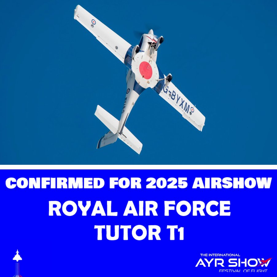 International Ayr Show - Festival of Flight (@ayrshowfof) on Twitter photo We are delighted to announce that the Royal Air Force Tutor Display Team will make its debut at this year's International Ayr Show - Festival of Flight, displaying on both days!
📅 05th - 06th September 2025
<a href="/RAFTutorDisplay/">Tutor Display</a> We are delighted to announce that the Royal Air Force Tutor Display Team will make its debut at this year's International Ayr Show - Festival of Flight, displaying on both days!
📅 05th - 06th September 2025
<a href="/RAFTutorDisplay/">Tutor Display</a>