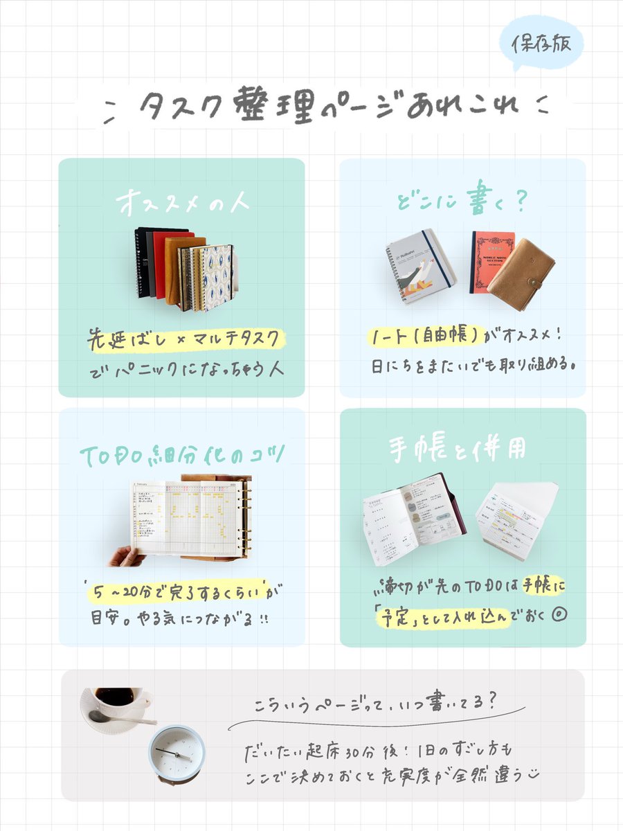 ninna_planner's tweet image. 先延ばしグセ×マルチタスクでパニックになっちゃうわたしの、タスク整理ノートです🗝️

TODOをこなす理由と締切日を書くのがポイント。1週間分のタスクを一気に書いて、確認しながら過ごすのもおすすめ！
TODOページってなかなか変わり映えしないから、普段とは違うページにしたい時にもぜひ☺︎