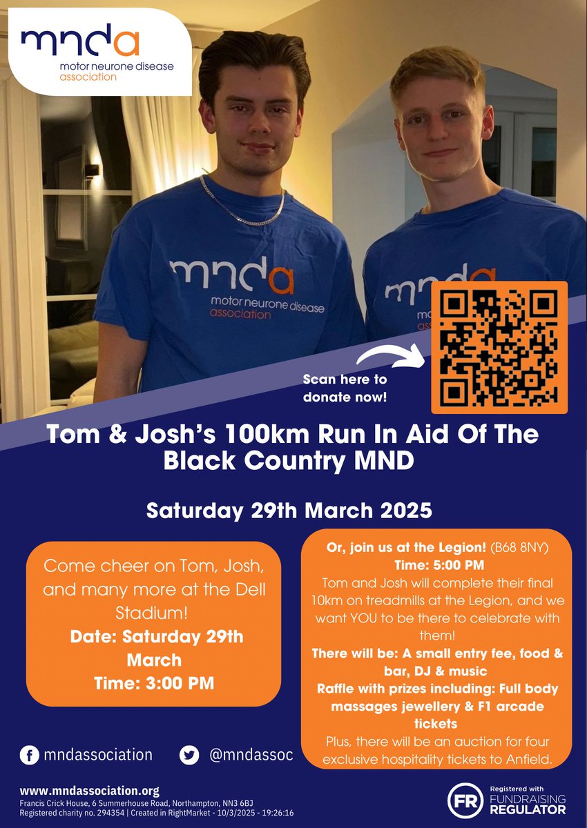 Only 10 more sleeps until Tom &amp; Josh run 100km for MND. Make a note of the date 29th March. Some interesting prizes too!!
