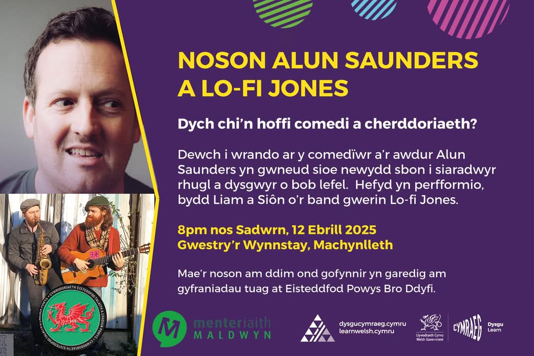 Hoffi comedi a cherddoriaeth? 🤣🎸🎷🪈
Dewch draw i <a href="/WynnstayMach/">The Wynnstay Hotel</a> nos Sadwrn Ebrill 12 am 8pm am noson llawn adloniant. 
Addas i ddysgwyr.
Am ddim - on derbynnir cyfraniadau tuag at Eisteddfod Powys Bro Ddyfi. 
Dewch i gefnogi!

<a href="/learnwelshCP/">Dysgu Cymraeg Ceredigion Powys</a> <a href="/BlewynGlas/">Blewyn Glas</a> <a href="/cffibroddyfi/">CFfI Bro Ddyfi</a> <a href="/BroHyddgen/">Ysgol Bro Hyddgen</a>
