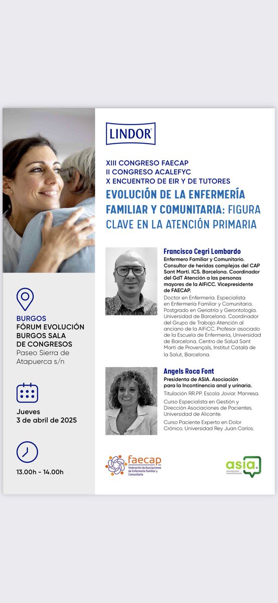 InconAsia's tweet photo. #incontinencia365dias 
Próximamente en #Burgos  XIII congreso @faecap ponencia junto a @HARTMANN_Spain  #enfermeria #atencionprimaria @pacocegri @angelsrocatous 
Con mucha ilusión os esperamos!!! https://t.co/dZ4EkE7ZCl