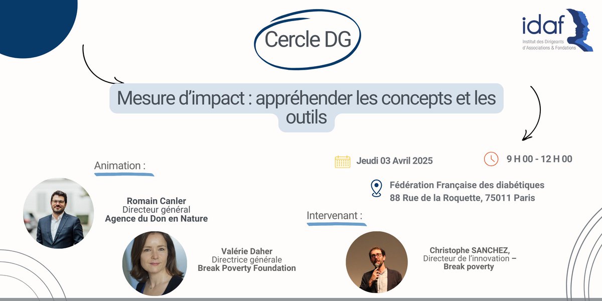 📢 [ÉVÉNEMENT] Comment mieux évaluer l’impact de vos actions ?

L’IDAF vous invite à son prochain Cercle DG pour explorer les concepts et bonnes pratiques autour de la mesure d’impact.

🔗 DG inscrivez-vous ! : bit.ly/4bIMmL9

#IDAF #Asso #Association #Fondation #ESS