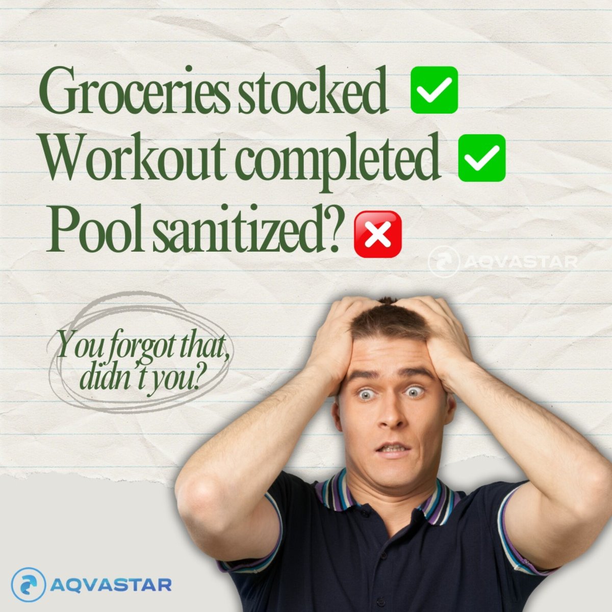 aqvastar's tweet image. Groceries ✅ Workout ✅ Pool sanitized? ❌ Oops! Don’t forget to keep your pool clean and safe! 🏊‍♂️
Visit us: aqvastar.in
#aqvastar #PoolSolutions #poolchlorinator #poolequipment #watertreatment #cleanpool #poolwater #disinfection #poolequipments #chemicaldosing