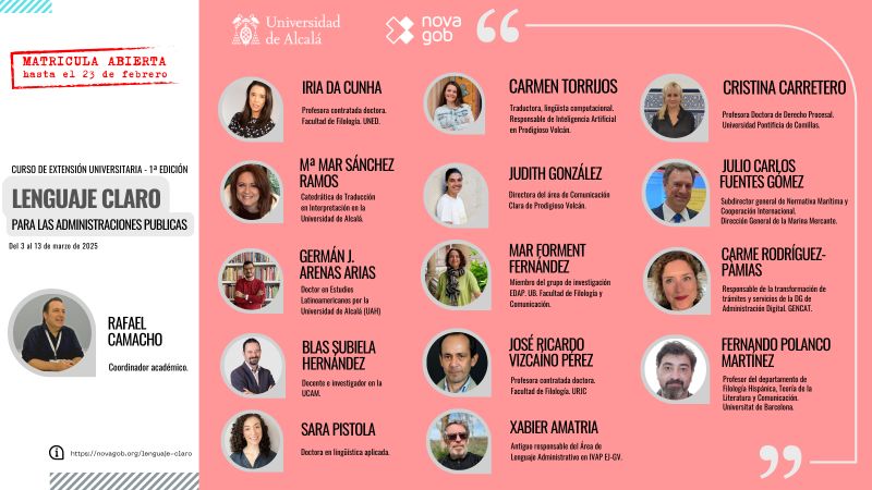 ¡Tremenda alegría!

El alumnado del curso sobre #LenguajeClaro organizado por <a href="/novagob/">Fundación NovaGob</a> y la <a href="/UAHes/">Universidad Alcalá</a> ha valorado con un 4,6 sobre 5 tanto la calidad de las ponencias como la organización del curso.

El 100% recomendaría el curso.  

¡Gracias a todos y enhorabuena!