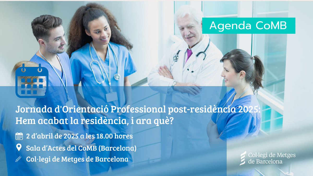 Col·legi Metges BCN (@combarcelona) on Twitter photo Si estàs a punt d'acabar el #MIR i tens dubtes sobre el teu futur professional, al CoMB hi trobaràs respostes 👉 Vine a la Jornada d'Orientació Professional post-residència: Hem acabat la residència, i ara què?
👐T'esperem el 2 d'abril al CoMB amb <a href="/MetgesJovesCOMB/">MetgesjovesCOMB</a> Si estàs a punt d'acabar el #MIR i tens dubtes sobre el teu futur professional, al CoMB hi trobaràs respostes 👉 Vine a la Jornada d'Orientació Professional post-residència: Hem acabat la residència, i ara què?
👐T'esperem el 2 d'abril al CoMB amb <a href="/MetgesJovesCOMB/">MetgesjovesCOMB</a>