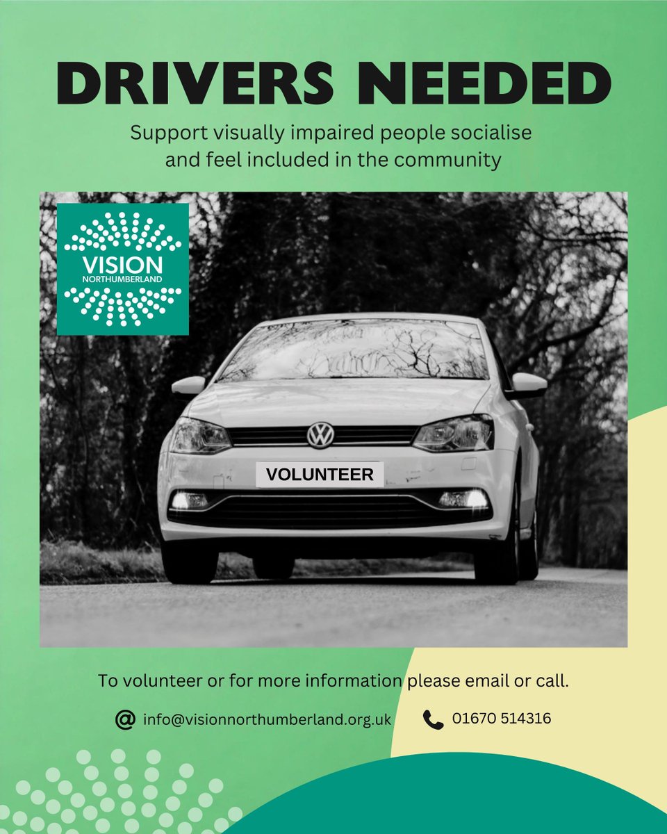 Do you have a car and some spare time? 🚙 

Become a volunteer driver with Vision Northumberland and help visually impaired individuals stay connected and independent. For more info DM or call 01670 514316. 📞 

#VolunteerDrivers
