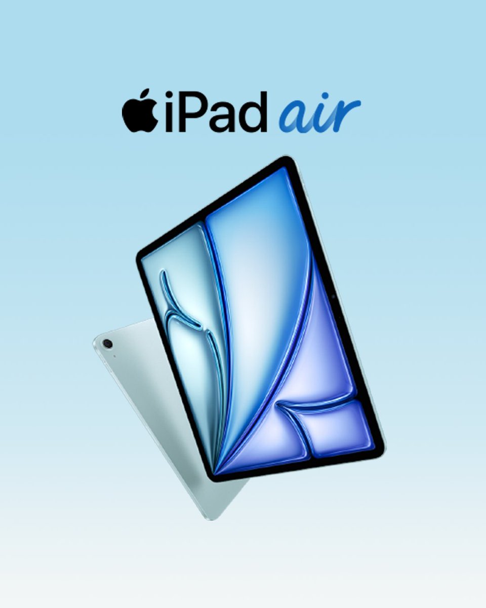 TAKEALOT's tweet photo. Meet the powerful new iPad Air. Designed for seamless multitasking wherever you go. With the fast M3 chip, liquid Retina display, and fast Wi-Fi 6E, it's the perfect tool! Order today https://t.co/fIW8p7VDbq! 💙📱#iPadAir #AppleM3 #AppleIntelligence https://t.co/ZXIxBO3DFB