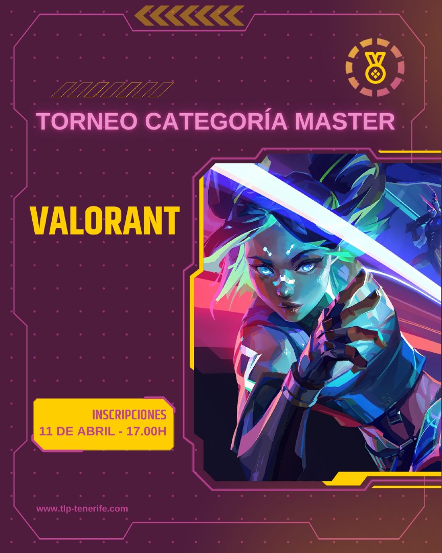 🎯 A #TLP2025 se va para defender la Spike... 💥🔥

Torneo Master de Valorant
🎮 8 equipos listos para la acción
👥 5-8 jugadores por equipo (incluye reserva)
📜 Normativa y premios en tlp-tenerife.com/torneo-master-…

#IslasCanarias