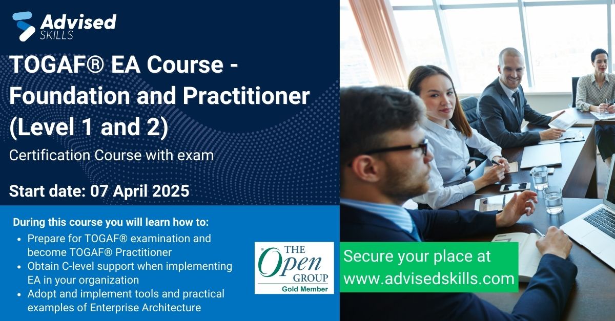 Get TOGAF® EA Certified!

Want to master Enterprise Architecture and earn a prestigious #TOGAF® certification? Join our TOGAF® EA training!

📅 Start date: April 7, 2025
🎓 Accredited by The Open Group
✅ Exam included

Secure your seat today! ⬇
👉 advisedskills.com/artificial-int…