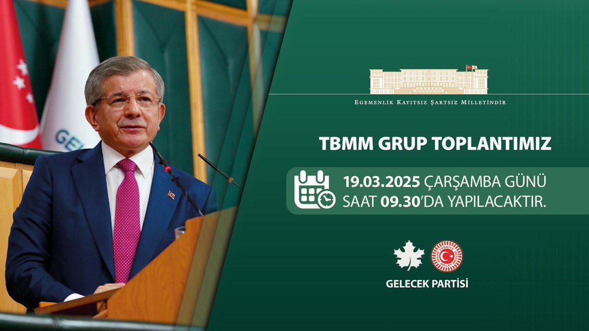 Yeni Yol TBMM Grup Toplantımız

🗓 19 Mart Çarşamba (Yarın)
🕰 09.30

📡 Sosyal medya hesaplarımızdan canlı yayınlanacaktır.