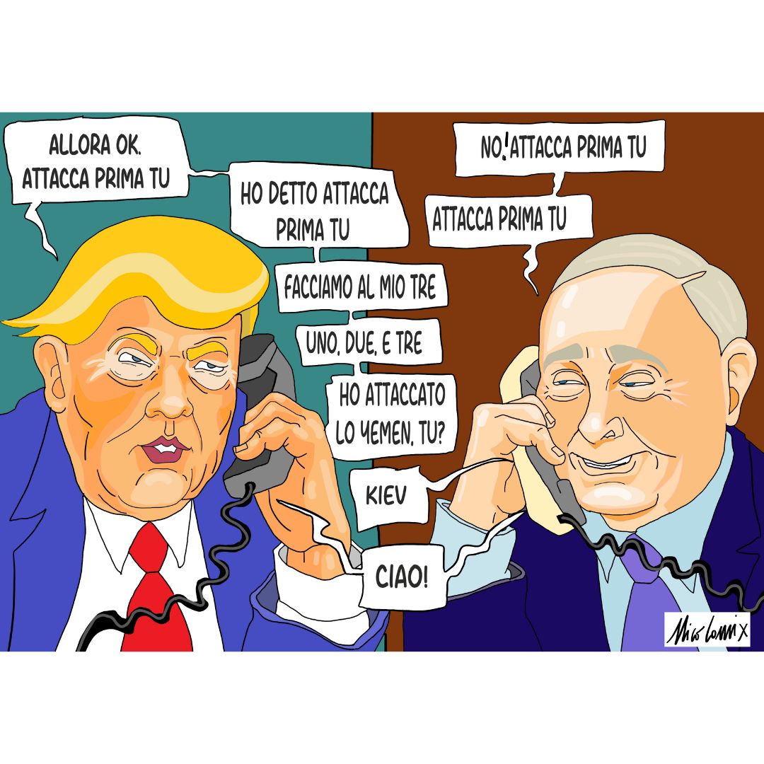 nicocomix's tweet photo. Se telefonando, io potessi dirti addio, ti chiamereiiiiiii 🎼
Trump e Putin al telefono per parlare di pace. Pace, vabbè!

#Nicocomix #Putin #Trump #DonaldTrump #USA #America #Russia #pace #peace #war #ukraina #ucraina #ukraine #zelensky #minamazzini #Yemen #Kiev #Iran https://t.co/kkt4zxloYW
