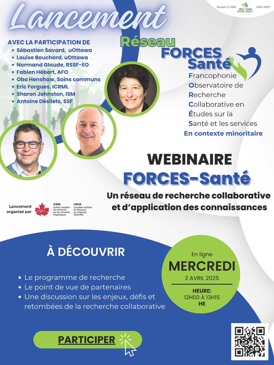 Lancement en ligne du Réseau FORCES-Santé le 2 avril prochain à 12 h (heure de l'Est). Vous trouverez le lien en vous inscrivant sur Eventbrite : eventbrite.ca/e/128419960859…