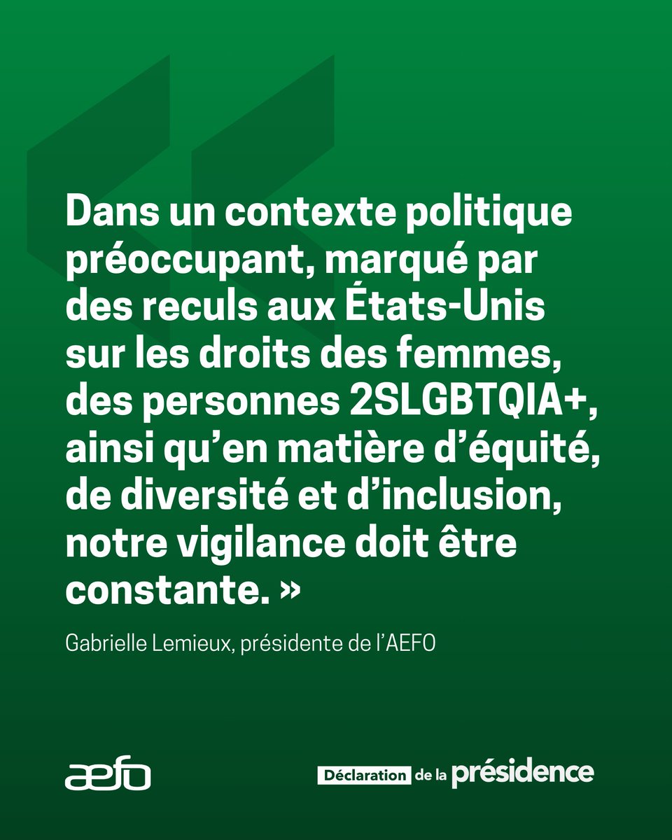 DÉCLARATION DE LA PRÉSIDENCE 

OTTAWA, 18 mars 2025 – Gabrielle Lemieux, présidente de l’Association des enseignantes et des enseignants franco-ontariens (AEFO), a émis la déclaration suivante en lien avec la composition du nouveau cabinet fédéral dirigé par le premier ministre