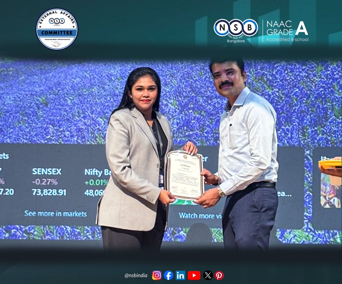 nsbindia's tweet image. On March 13 &amp;amp; 14, 2025, our students made their mark in the International Conference on Sustainable Finance and Accountancy, hosted by Christ (Deemed to be University), Bangalore under the theme &quot;Digital Finance &amp;amp; Technological Innovation.&quot; 

#NSBAcademy #FinanceForFuture
