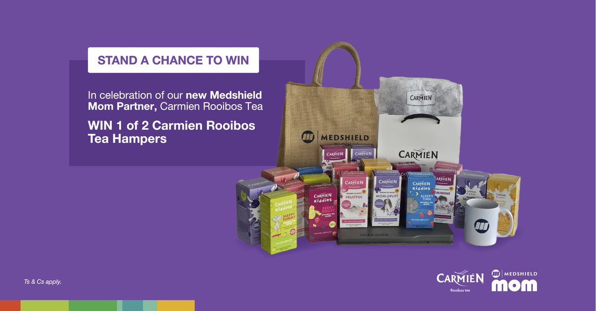 WIN a Mom &amp; Kiddies Carmién Rooibos Tea Hamper! 💜 We’re celebrating our new Medshield Mom partner with a giveaway!

WIN 1 of 2 hampers filled with premium rooibos blends.

👉 To enter:
✔ Like <a href="/MedshieldSA/">Medshield Medical Scheme</a> &amp; <a href="/CarmienTea/">Carmien Tea</a>
✔ Tag a friend
✔ Comment your fave Carmién tea

Enter