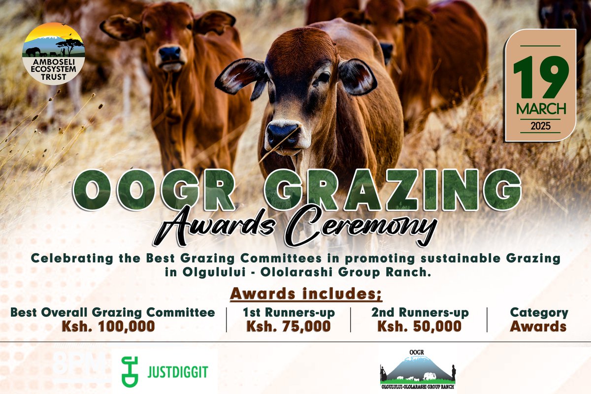 aetkenya's tweet photo. Join us as we reveal and crown the best overall grazing committees with cash prizes, a trophy, and other category awards for their unrivaled efforts in championing healthy rangelands that support community livelihoods and wildlife conservation.
#CommunityImpact 
#ClimateAction https://t.co/jMLvyvF4E6