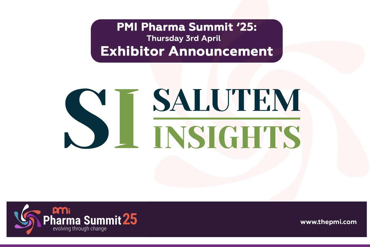 The PMI (Pharmaceutical Managers' Institute) (@pharmamgrsinst) on Twitter photo We're delighted to announce that <a href="/InsightsSalutem/">Salutem Insights</a> will be exhibiting at our upcoming Annual Pharma Summit on April 3rd. Please stop by their stand and chat with the team throughout the day. Full details of the event can be found here: thepmi.com/events/ps25/
#exhibitor #pmi25 We're delighted to announce that <a href="/InsightsSalutem/">Salutem Insights</a> will be exhibiting at our upcoming Annual Pharma Summit on April 3rd. Please stop by their stand and chat with the team throughout the day. Full details of the event can be found here: thepmi.com/events/ps25/
#exhibitor #pmi25