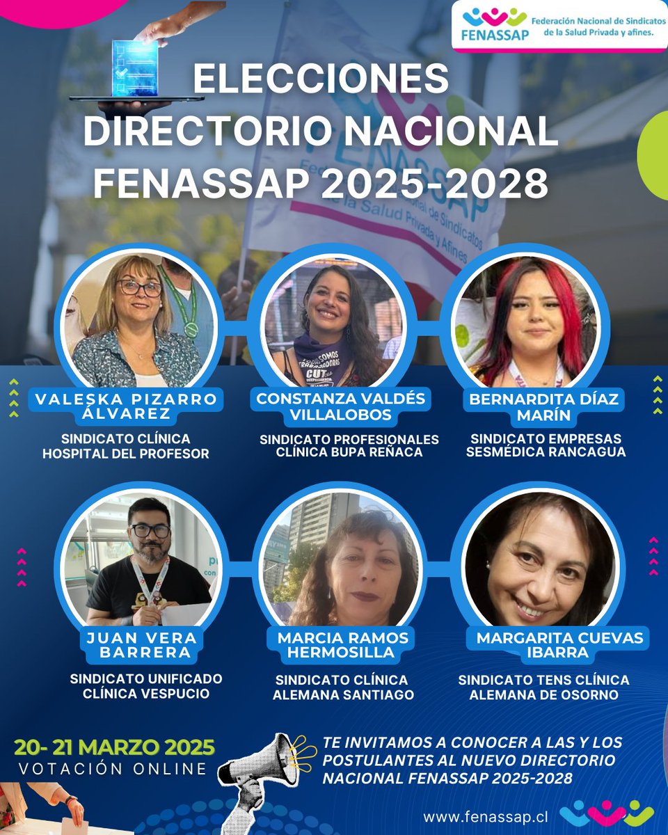 ✔️Les invitamos a conocer a lxs postulantes al nuevo Directorio Nacional de <a href="/fenassap/">FENASSAP</a> 2025-2028.
👇
  Las elecciones se realizarán este jueves 20 y viernes 21🗓 
👇
✔️ Un Directorio fortalecido y comprometido con el movimiento sindical y la clase trabajadora‼️