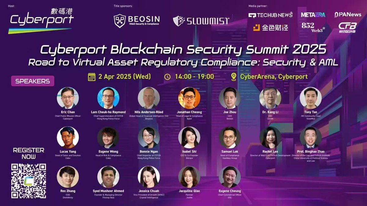 察访区块链 (@cfb_global) on Twitter photo Hosted by Cyberport and sponsored by <a href="/Beosin_com/">Beosin 🛡 Web3 Security & Compliance</a> and <a href="/SlowMist_Team/">SlowMist</a> , Cyberport Blockchain Security Summit 2025–Road to Virtual Asset Regulatory Compliance:Security&AML will be held on April 2 with prominent speakers from <a href="/binance/">Binance</a> , <a href="/Bybit_Official/">Bybit</a> , <a href="/Cobo_Global/">Cobo</a>, <a href="/hkpoliceforce/">Hong Kong Police Force</a> Hosted by Cyberport and sponsored by <a href="/Beosin_com/">Beosin 🛡 Web3 Security & Compliance</a> and <a href="/SlowMist_Team/">SlowMist</a> , Cyberport Blockchain Security Summit 2025–Road to Virtual Asset Regulatory Compliance:Security&AML will be held on April 2 with prominent speakers from <a href="/binance/">Binance</a> , <a href="/Bybit_Official/">Bybit</a> , <a href="/Cobo_Global/">Cobo</a>, <a href="/hkpoliceforce/">Hong Kong Police Force</a>