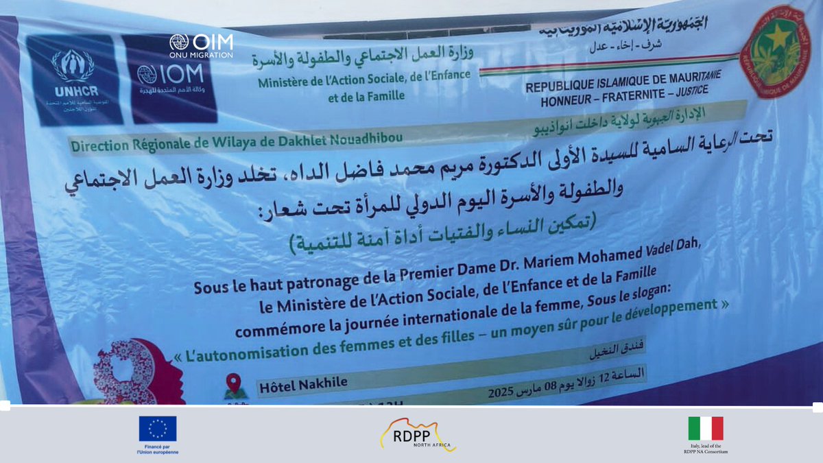 OIMMauritanie's tweet photo. Journée des Droits des Femmes à Nouadhibou ! 💜
Le 8 mars, solidarité et engagement étaient à l’honneur avec la DRASEF, l’OIM, le HCR et l’UNFPA. Discours inspirants, hommage aux femmes engagées et stands d’exposition ont marqué cette journée mémorable ! 🏆
@EUmauritanie #RDPPNA https://t.co/pohiTN40W1