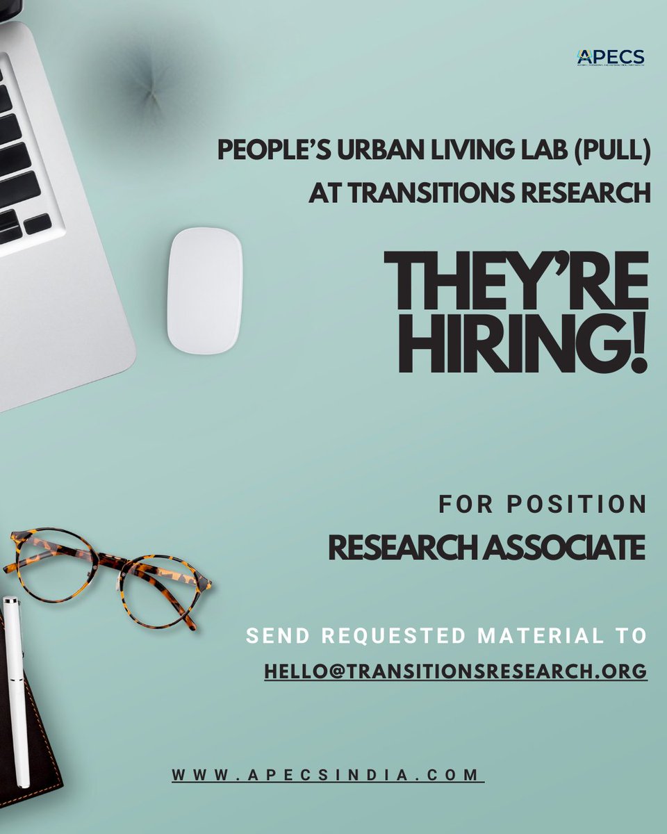 ApecsProjects's tweet image. 🚨 We&apos;re Hiring! 🚨

Transitions Research (PULL) is looking for a Research Associate in Ajmer, Rajasthan!

If you&apos;re passionate about urban sustainability &amp;amp; climate policy, apply now!

📩 Send your resume, cover letter &amp;amp; writing sample to hello@transitionsresearch.org