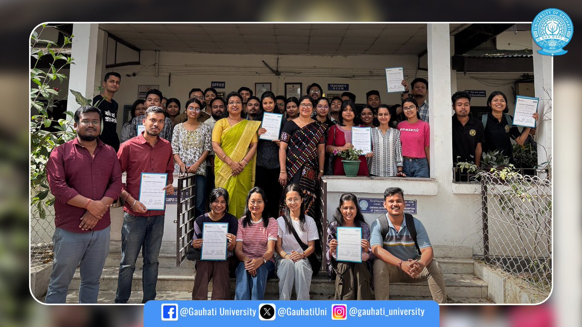 GauhatiUniv's tweet photo. The ASER 2024 survey for Kamrup District was successfully conducted by 60 students of Department of Communication and Journalism, GU. The final report discussion &amp; certificate distribution celebrated their dedication to education research! 
@asercentre @EduMinOfIndia
 #Assam https://t.co/Z7LByqQtp9