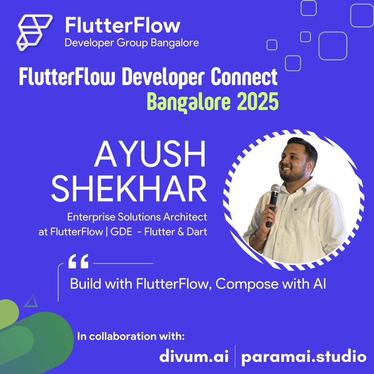 FFDG Bangalore (@ffdgbangalore) on Twitter photo 🔥 Exciting Speaker Announcement! 🔥
Join us at FlutterFlow Developer Connect Bangalore 2025 as we welcome Ayush Shekhar, Solutions Architect at FlutterFlow! 🎤
💡 Talk: Build with FlutterFlow, Compose with AI
📅 March 22, 2025 | 🏢 Divum, Bangalore
<a href="/ayushshekhar17/">Ayush Shekhar 💙</a> (1/2) 🔥 Exciting Speaker Announcement! 🔥
Join us at FlutterFlow Developer Connect Bangalore 2025 as we welcome Ayush Shekhar, Solutions Architect at FlutterFlow! 🎤
💡 Talk: Build with FlutterFlow, Compose with AI
📅 March 22, 2025 | 🏢 Divum, Bangalore
<a href="/ayushshekhar17/">Ayush Shekhar 💙</a> (1/2)