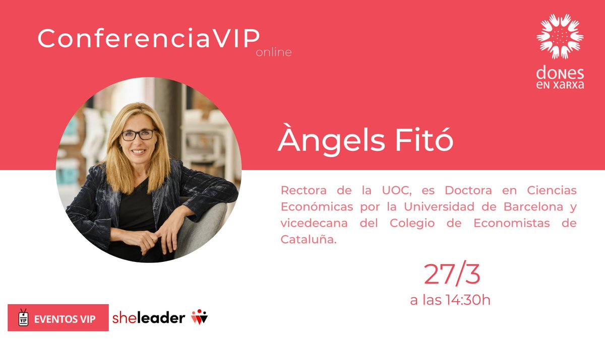SHELEADER (@sheleadernet) on Twitter photo 👩💼¿Quieres aprender de una de las líderes más influyentes en educación y economía? La #ConferenciaVIP con <a href="/afitob/">Àngels Fitó</a> te dará herramientas para impulsar tu carrera. 🚀 ¡Evento online y gratuito! 📆 27 de marzo, 14:30h. Inscríbete aquí 📩 bit.ly/CVip_AFi 👩💼¿Quieres aprender de una de las líderes más influyentes en educación y economía? La #ConferenciaVIP con <a href="/afitob/">Àngels Fitó</a> te dará herramientas para impulsar tu carrera. 🚀 ¡Evento online y gratuito! 📆 27 de marzo, 14:30h. Inscríbete aquí 📩 bit.ly/CVip_AFi