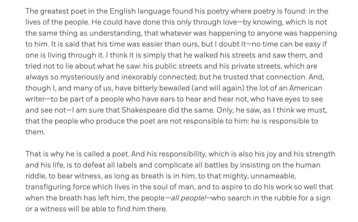 Sir Jonathan Bate (@profbate) on Twitter photo Today, as I resist an inundation of press requests to comment on <a href="/ShakespeareBT/">Shakespeare B Trust</a>, seems a good day to re-read James Baldwin's great essay "Why I stopped hating Shakespeare": "to defeat all labels and complicate all battles" - yes. Today, as I resist an inundation of press requests to comment on <a href="/ShakespeareBT/">Shakespeare B Trust</a>, seems a good day to re-read James Baldwin's great essay "Why I stopped hating Shakespeare": "to defeat all labels and complicate all battles" - yes.