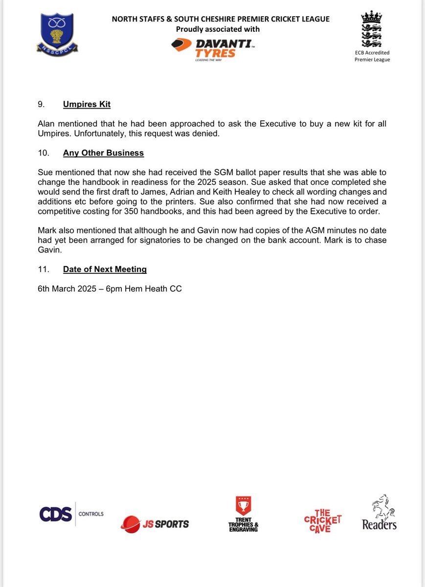 Latest League Executive meeting minutes