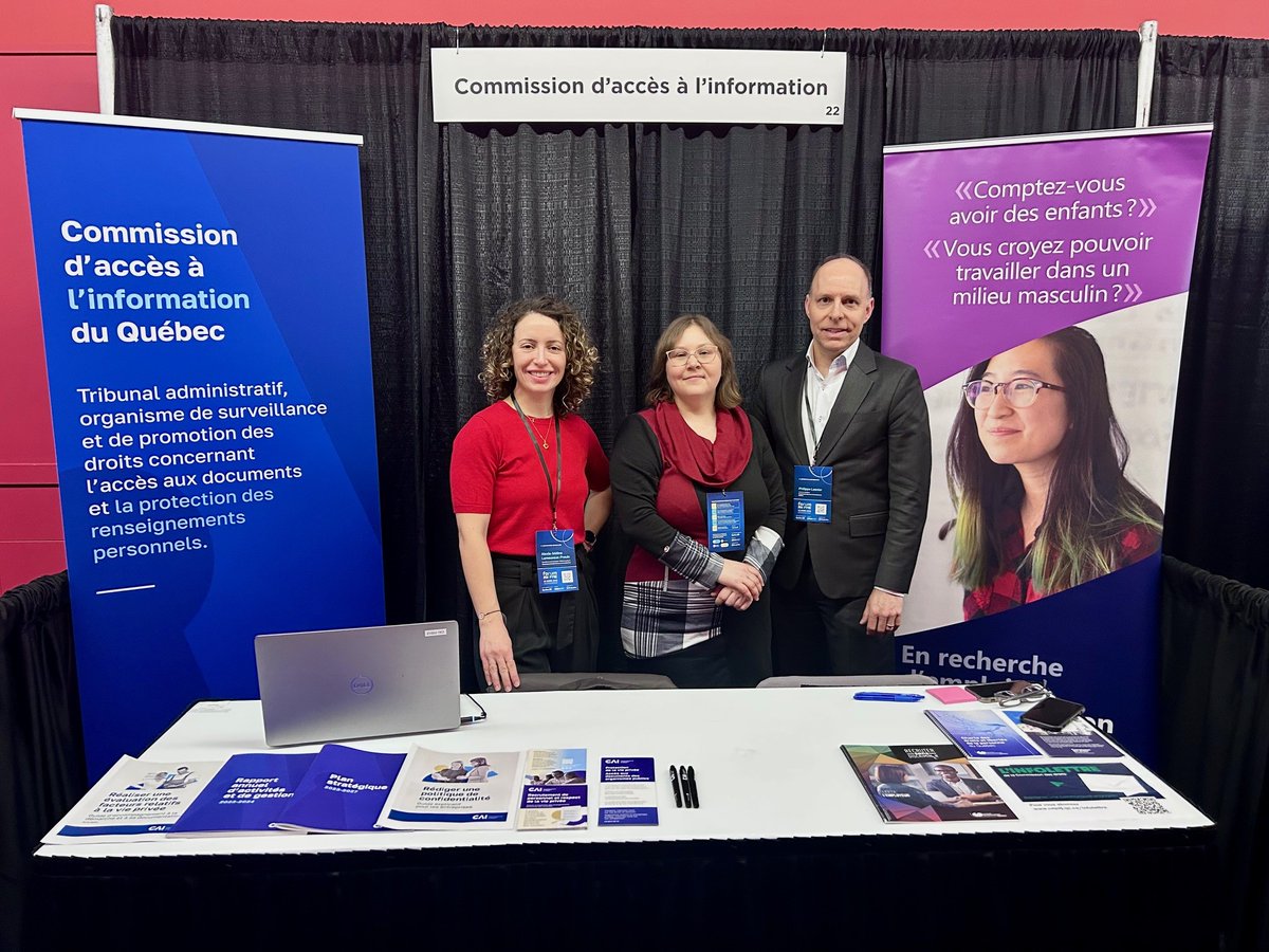 Commission d'accès à l'information du Québec (@cai_quebec) on Twitter photo 📣Aujourd’hui, nos collègues sont au Forum RH PME avec la <a href="/CDPDJ/">Chris Pyle</a> afin de parler de protection des renseignements personnels et de recrutement.
#PME #RH #recrutement #renseignementsPersonnels #CAI_Quebec #CDPDJ 📣Aujourd’hui, nos collègues sont au Forum RH PME avec la <a href="/CDPDJ/">Chris Pyle</a> afin de parler de protection des renseignements personnels et de recrutement.
#PME #RH #recrutement #renseignementsPersonnels #CAI_Quebec #CDPDJ