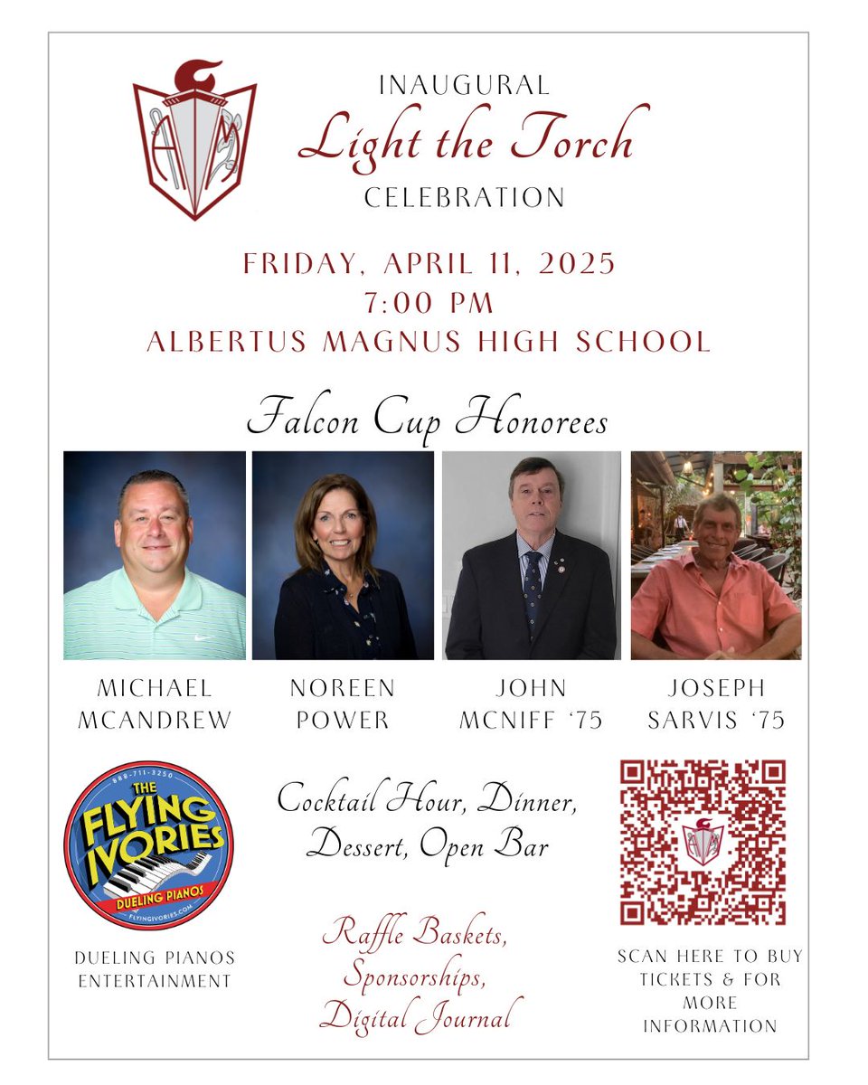 Join our fAMily to recognize and celebrate our Falcon Cup Honorees and support our AMazing students! If you are unable to attend but would still like to support, please consider a Sponsorship, Digital Journal Ad or raffle basket donation. AlbertusMagnus.net