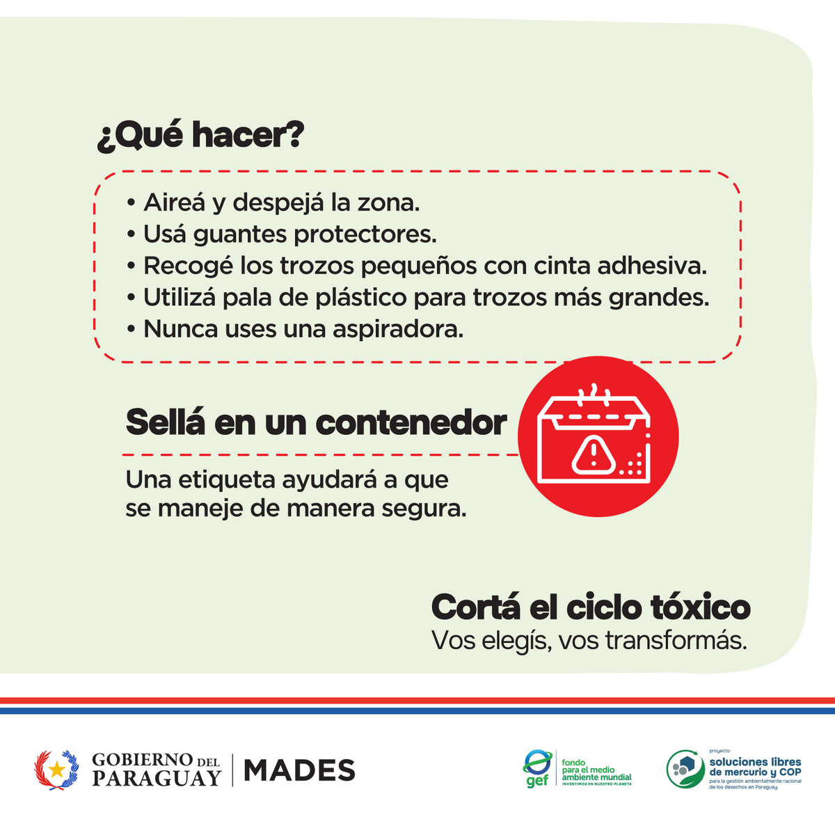 💡 ¿Se rompió un foco? Actuá con cuidado para evitar riesgos.
Seguí los pasos correctos y protegé tu salud y el ambiente. ¡Informate y hacé la diferencia!
#SolucionesLibresDeTóxicos #CortáelCicloTóxico#MarcosYDeliaTeEnseñan