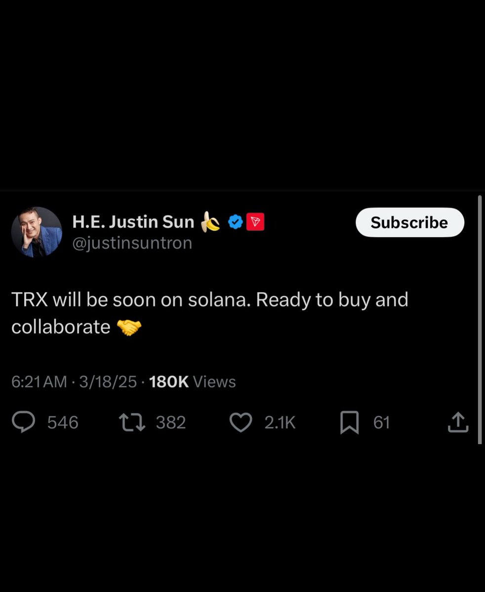 CryptoCurb's tweet photo. JUST IN: TRX will be coming to SOLANA. 

Every relevant Token/App/Protocol will be integrated into Solana’s Network.

SOLANA IS EVERYWHERE. 

#SOLANA ⚡️ https://t.co/Mp1sHuAmxH