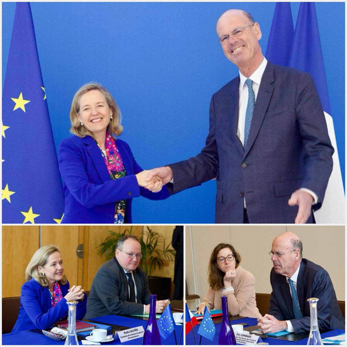 NadiaCalvino's tweet photo. 🇪🇺🇫🇷 Très bonne réunion avec le ministre de l'Économie @Eric_R_Lombard et le @EIB VP Ambroise Fayolle.

Notre partenariat stratégique avec la France aide à renforcer la sécurité, la défense, la résilience et la compétitivité des entreprises Européennes. https://t.co/oEHyRjrdwR
