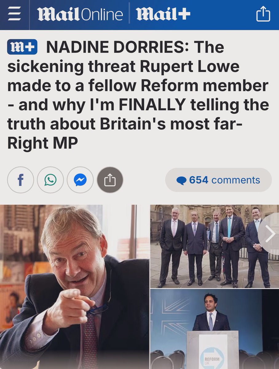 Hi <a href="/NadineDorries/">Rt Hon Nadine Dorries</a> , I’m not sure your motives for this hit job on <a href="/RupertLowe10/">Rupert Lowe MP</a> , but one thing I’m certain, he isn’t FAR RIGHT and if you genuinely believe that, you should never have been an elected member of the house.

Rupert AND Reform speak for absolutely MILLIONS of us.