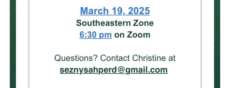 Southeastern Zone (@seznysahperd) on Twitter photo <a href="/SEZnysahperd/">Southeastern Zone</a> Meeting on 03/19/25 at 6:30 pm via Zoom. Hope to see you there - all are welcome. <a href="/Drago_930/">Christine Drago</a> <a href="/donntobin/">Donn Tobin</a> <a href="/mrobPE/">Margaret Robelee (she/her)</a> <a href="/PErocks25/">Kevin Yarnell</a> <a href="/lisherm/">Lisa Sherman</a> <a href="/CkeenanHockey53/">Christopher Keenan</a> <a href="/Meeshy_Lammers/">Coach Lammers</a> <a href="/BillyQuickHPE/">Billy Quick</a> <a href="/RyanKolmanPE/">Ryan Kolman</a> <a href="/tomphysed/">Tom Micucci</a> <a href="/CiancioSteve/">Steve Ciancio</a> <a href="/NYSAHPERD/">NYS AHPERD</a> <a href="/Lauriep717/">Laurie Petersen-Shaw</a> <a href="/cjlala/">Laura Owen</a> #SEZproud <a href="/SEZnysahperd/">Southeastern Zone</a> Meeting on 03/19/25 at 6:30 pm via Zoom. Hope to see you there - all are welcome. <a href="/Drago_930/">Christine Drago</a> <a href="/donntobin/">Donn Tobin</a> <a href="/mrobPE/">Margaret Robelee (she/her)</a> <a href="/PErocks25/">Kevin Yarnell</a> <a href="/lisherm/">Lisa Sherman</a> <a href="/CkeenanHockey53/">Christopher Keenan</a> <a href="/Meeshy_Lammers/">Coach Lammers</a> <a href="/BillyQuickHPE/">Billy Quick</a> <a href="/RyanKolmanPE/">Ryan Kolman</a> <a href="/tomphysed/">Tom Micucci</a> <a href="/CiancioSteve/">Steve Ciancio</a> <a href="/NYSAHPERD/">NYS AHPERD</a> <a href="/Lauriep717/">Laurie Petersen-Shaw</a> <a href="/cjlala/">Laura Owen</a> #SEZproud