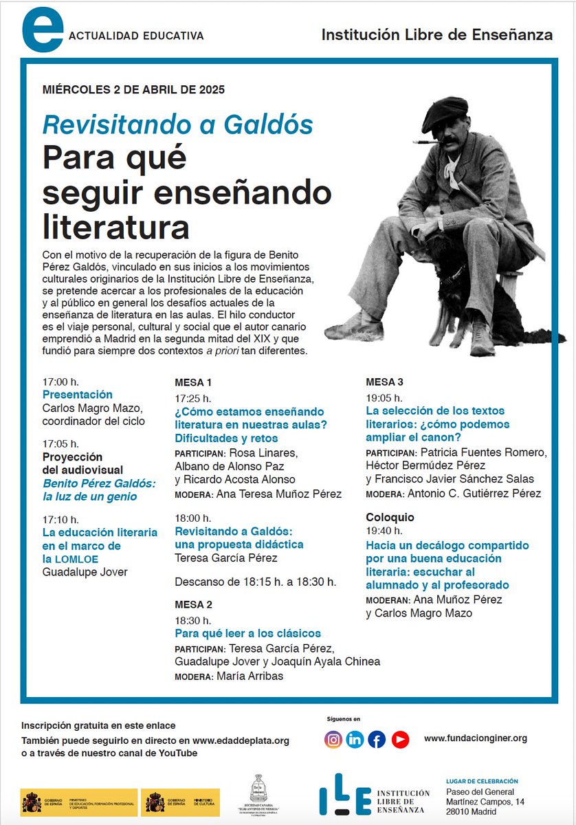 Esto es el miércoles 2 de abril en la Institución Libre de Enseñanza (Paseo del General Martínez Campos, 14)

Veniros que va a estar muy bien¡¡ 

Incripción forms.gle/Ye1mCVfU4n6Ydn…👇