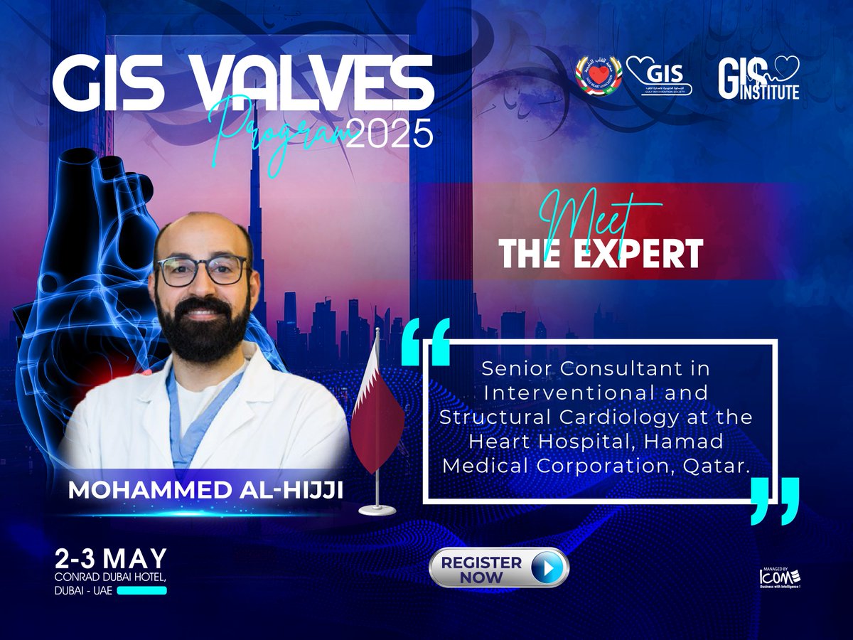 We’re excited to welcome Dr. Mohammed Al-Hijji to the #GISValvesProgram2025
Dr. Mohammed  will unveil the latest innovations in #valvularheartdisease, reshaping the future of the field!
Register now: gisonline.org/gis-valves-pro…

📅May 2-3, 2025 I 📍Conrad Dubai Hotel.
Website: