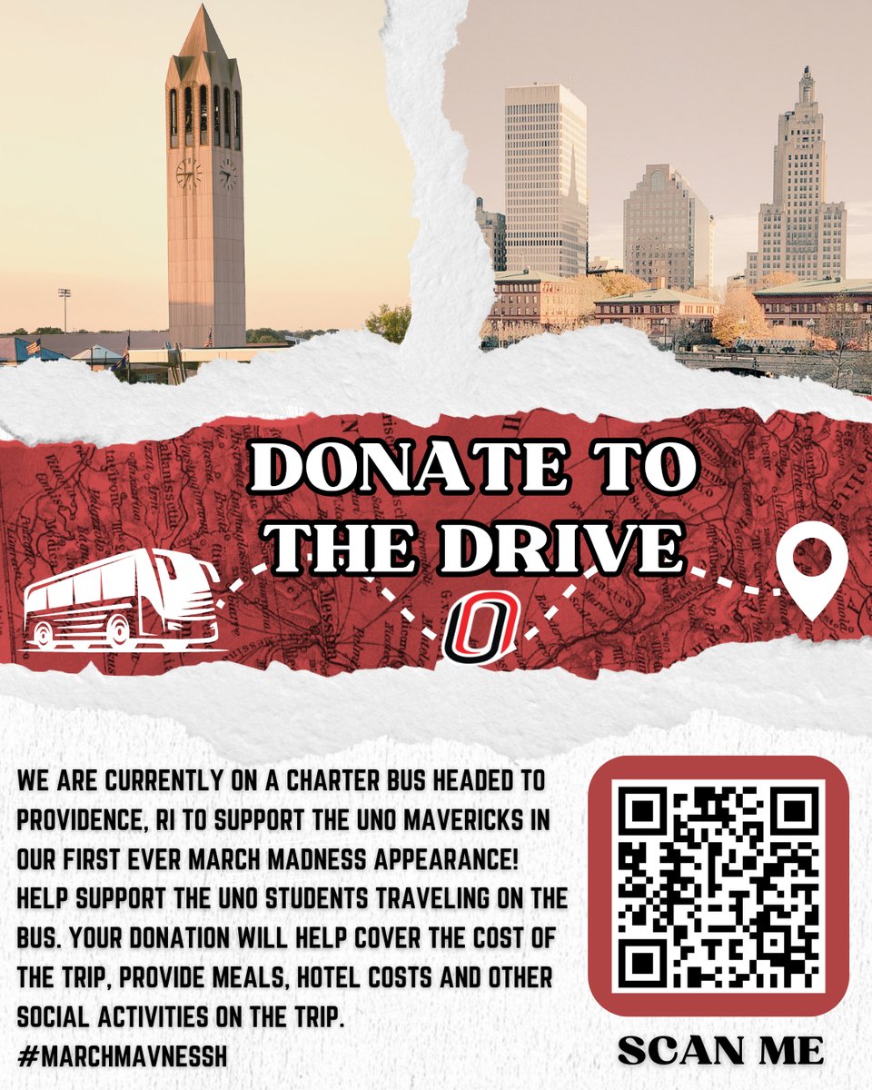 The <a href="/UNOmaha/">University of Nebraska at Omaha</a> student charter bus is off to Providence, RI for <a href="/OmahaMBB/">Omaha Men’s Basketball</a> March Madness!  <a href="/UNOmavmaniacs/">UNO Maverick Maniacs</a> can't wait to cheer on the team and spend spring break on the east coast. Consider donating to our foundation account to help offset costs of the trip.  #MarchMAVness 🏀