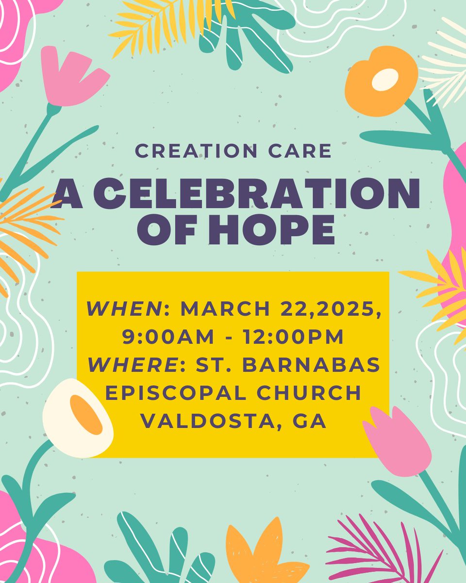 This is a family friendly event with activities and opportunities for networking in Valdosta, GA. For more information, contact St. Barnabas Episcopal Church.

#Episcopal #DioGA #CreationCare