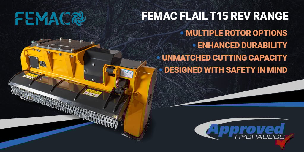 ApprovedHyd's tweet image. Discover the FEMAC T15 REV range flail, the powerhouse tool for precision forestry!
With its unmatched cutting capacity, it&apos;s built to tackle any challenge. How could the FEMAC flail enhance your worksite efficiency?
#ForestrySolutions #LandManagement #FEMACFlail #FEMAC #Flail