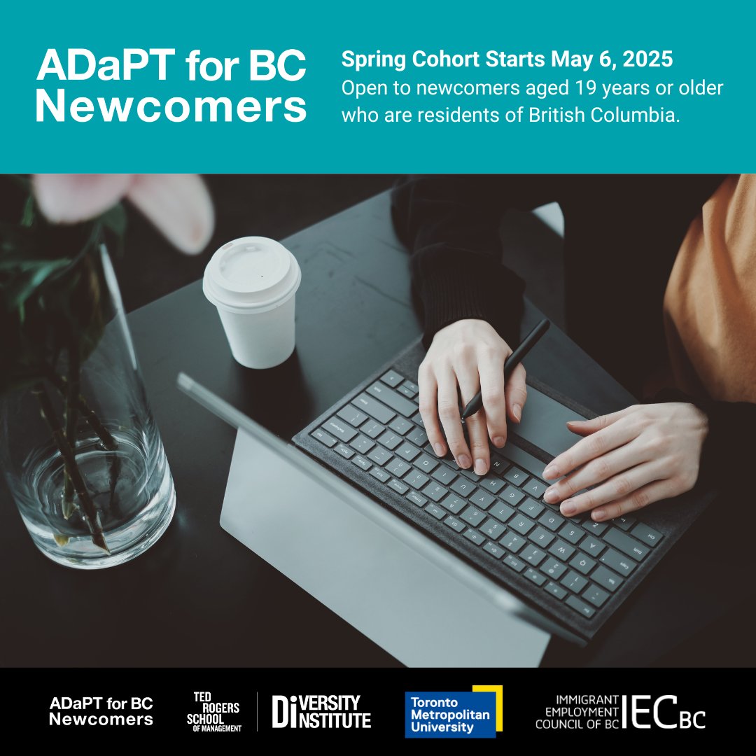 If you're a newcomer in British Columbia, the ADaPT for BC Newcomers is designed just for you! 

💡 Essential digital &amp; professional skills
💡 One-on-one career coaching &amp; networking
💡 Paid work placement opportunities

📢 Apply: bit.ly/ADaPTforBCNewc…

<a href="/IEC_BC/">IEC-BC</a> <a href="/TorontoMetDI/">Diversity Institute</a>