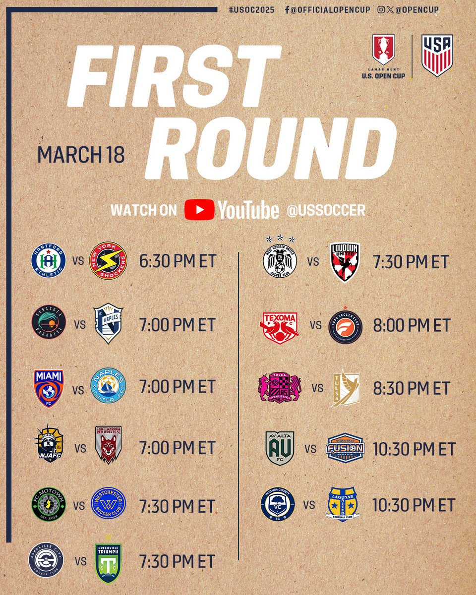 LET the GAMES BEGIN 😍 @OpenCup  

#USOC2025 1st ROUND PREVIEW » ussoc.cr/v15
WATCH on <a href="/YouTube/">YouTube</a> / <a href="/ussoccer/">U.S. Soccer</a> » ussoc.cr/k71