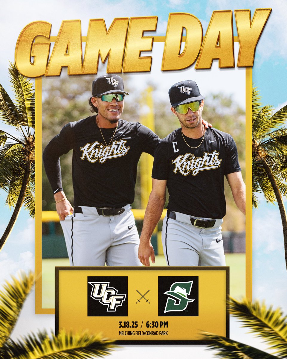 Another showdown in the Sunshine State☀️⚾

🆚 Stetson
🕒 6:30 PM
🏟️ Melching Field at Conrad Park
📺📻📊 linktr.ee/ucfbaseball