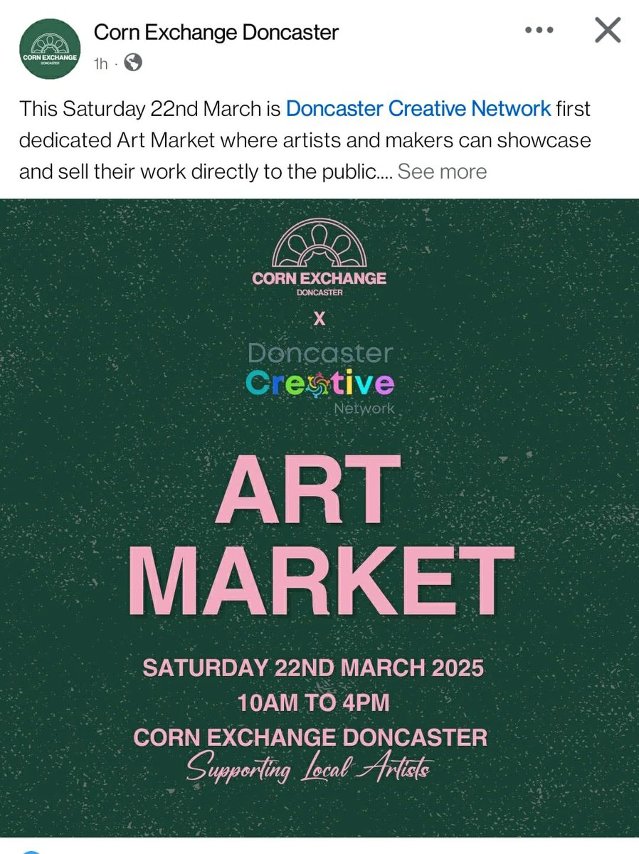 Check this out on Saturday all you creatives in Doncaster! #Doncaster #DoncasterCreatives #CornExchangeDoncaster