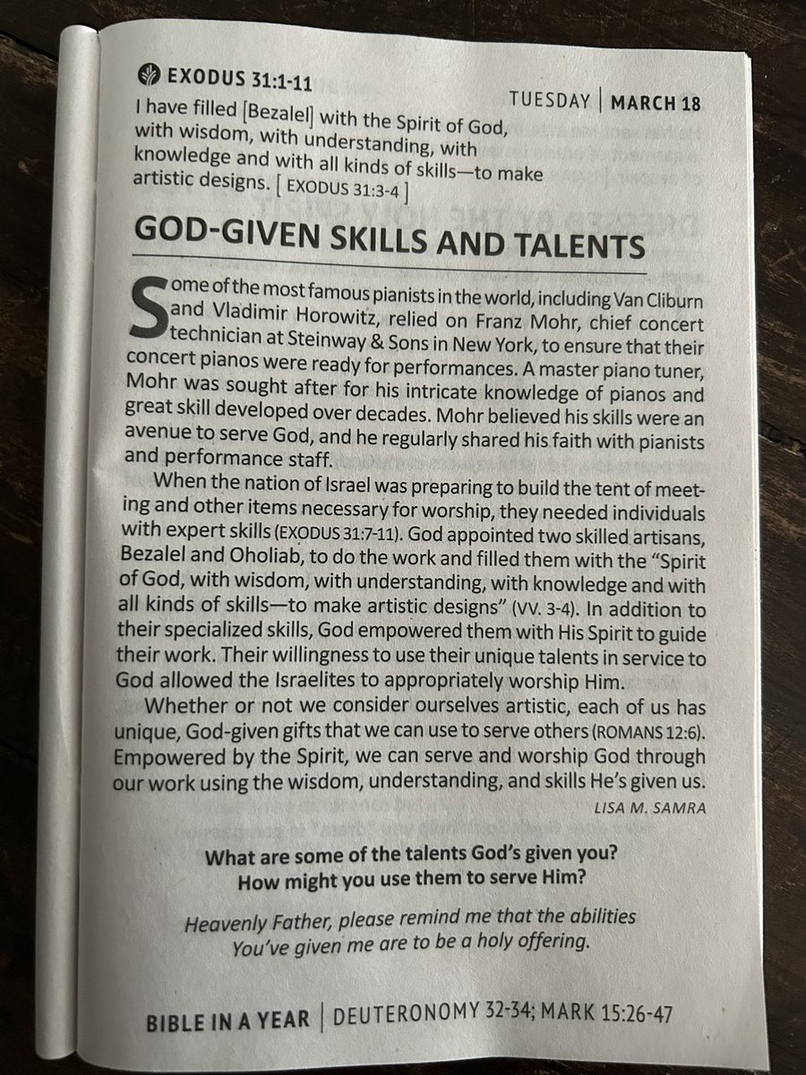 I had been thinking about Bernie all weekend and today’s page in Our Daily Bread really struck a cord. Bernie had God given talents and would share them with anybody who wanted to listen. There were no wasted conversations with Bernie. And he always had an open ear for you. He